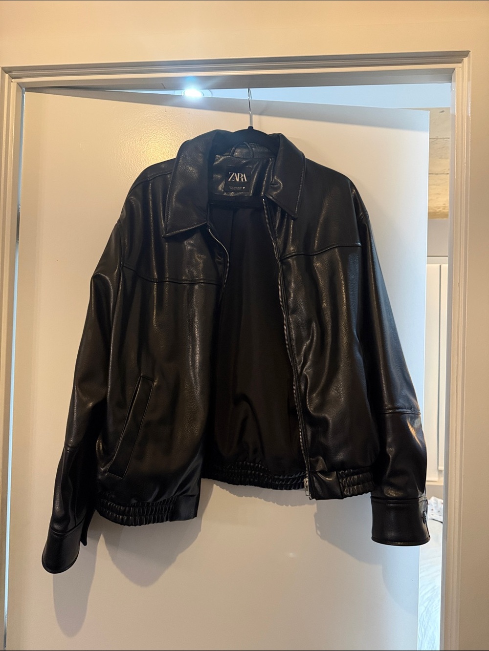 Zara Black Faux Leather Bomber Jacket
